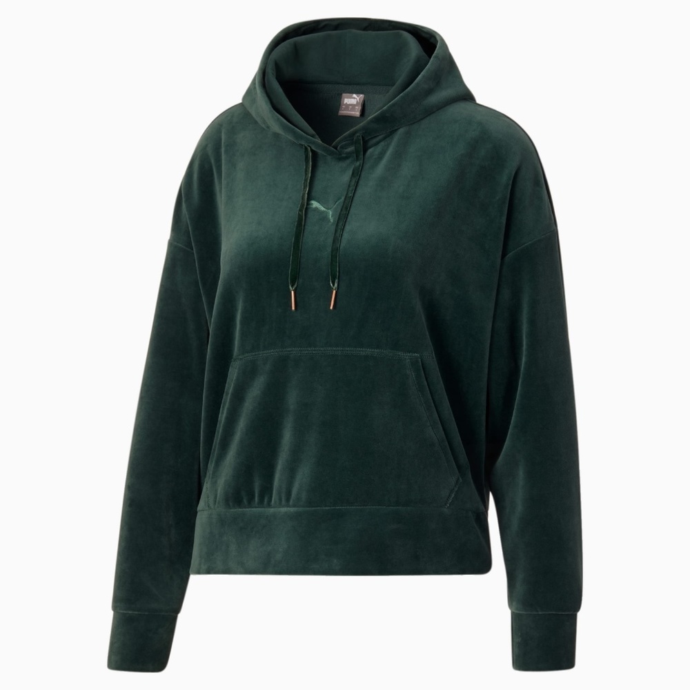 Puma Her Velour Womens Casual Hoodie Sweatshirt Green 846878-80 NEW Sz XL